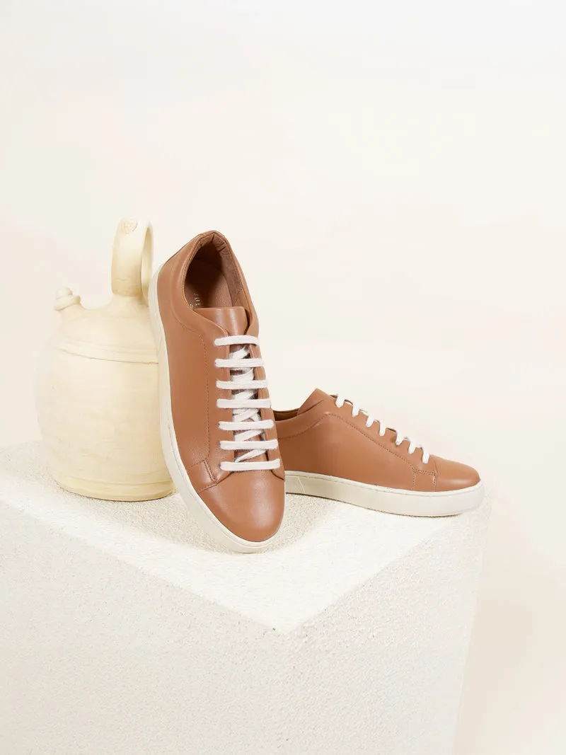Tennis lacet cuir cognac