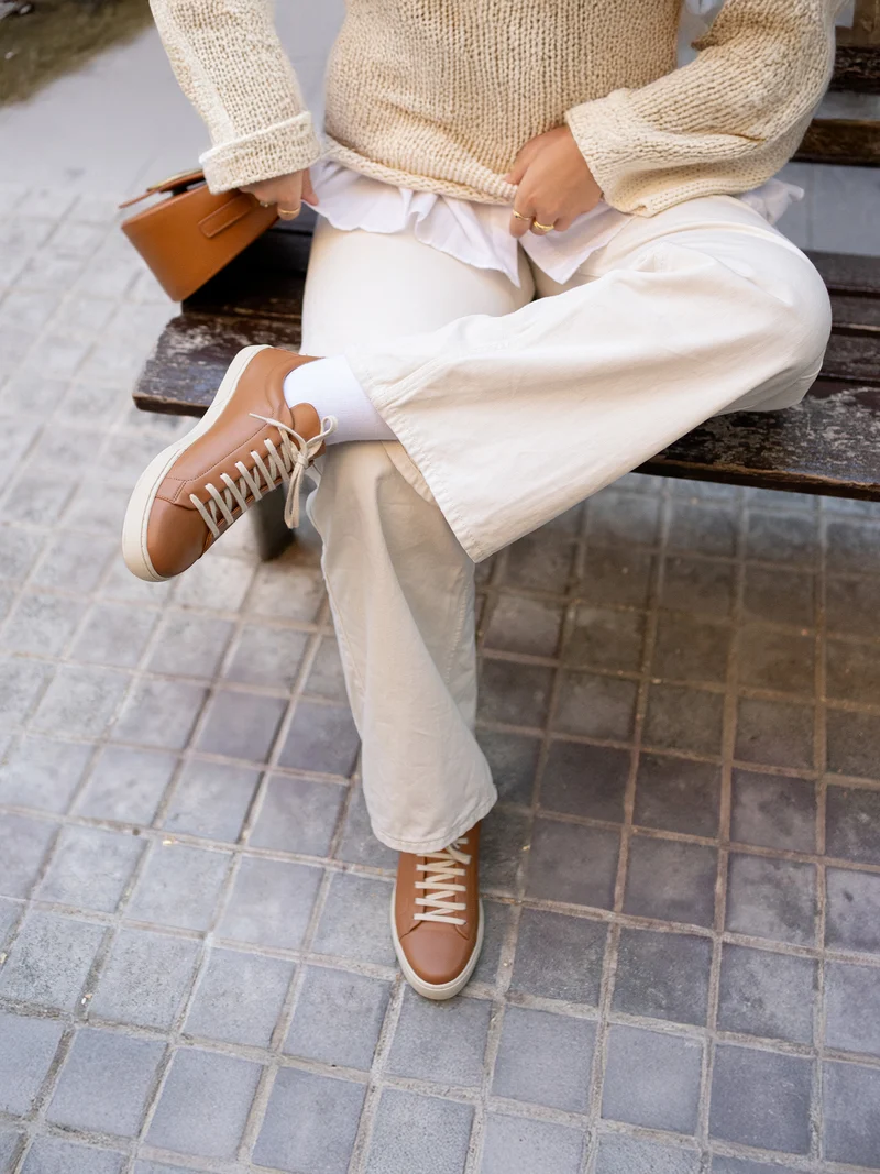 Tennis lacet cuir cognac