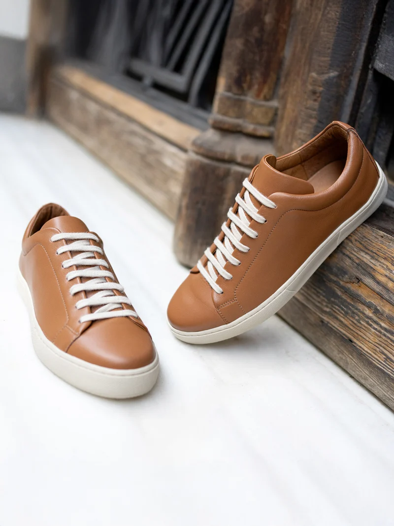 Tennis lacet cuir cognac