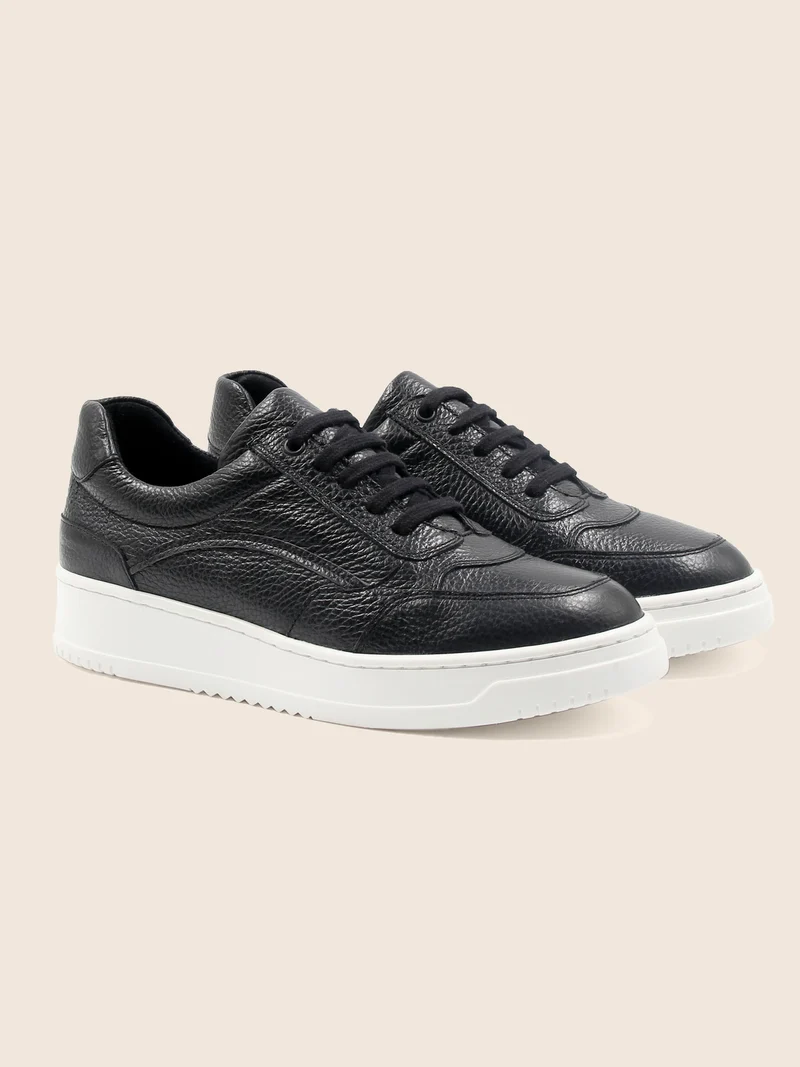 Baskets vintage cuir grainé noir