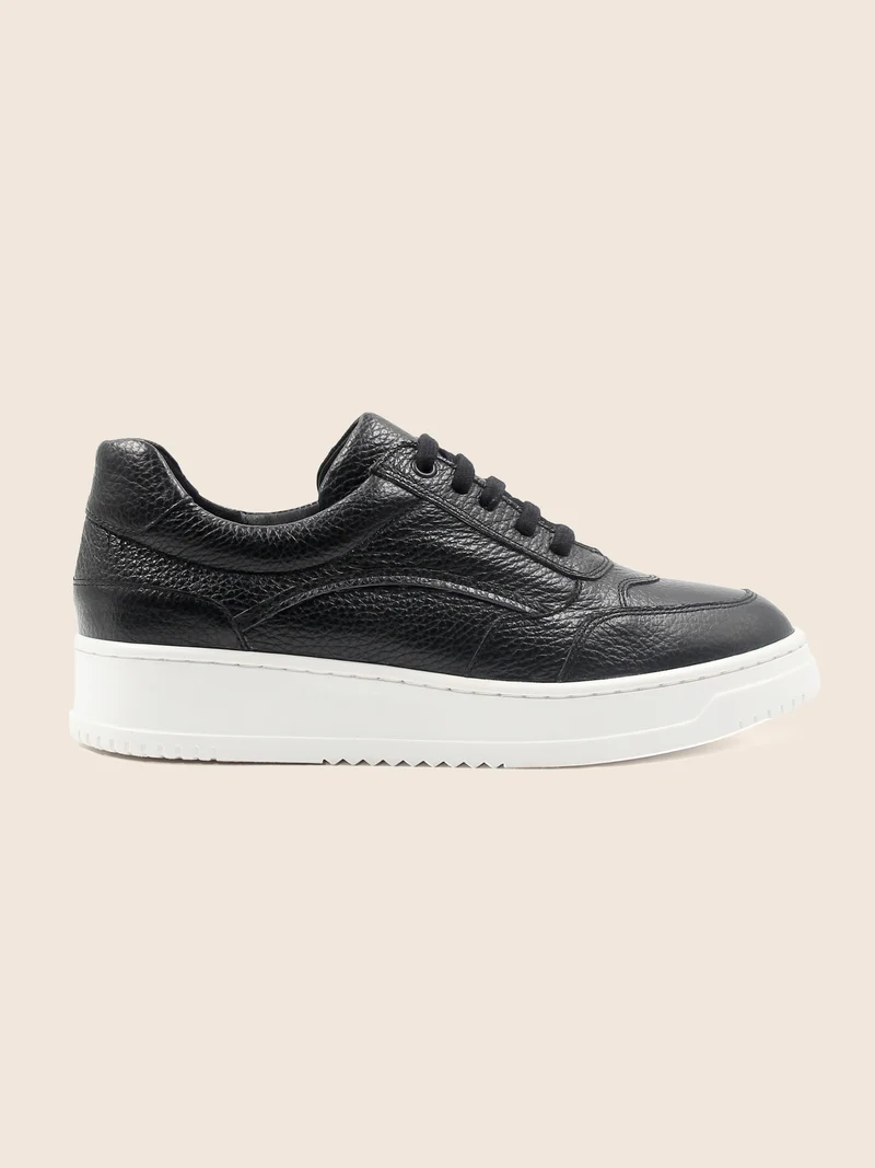 Baskets vintage cuir grainé noir