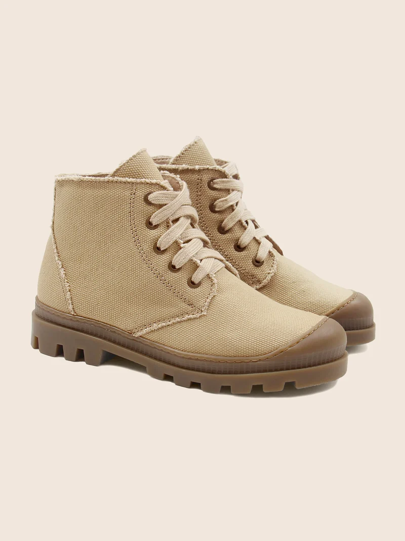 Bottines crantées toile recyclée camel