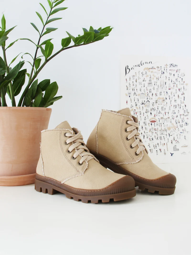 Bottines crantées toile recyclée camel