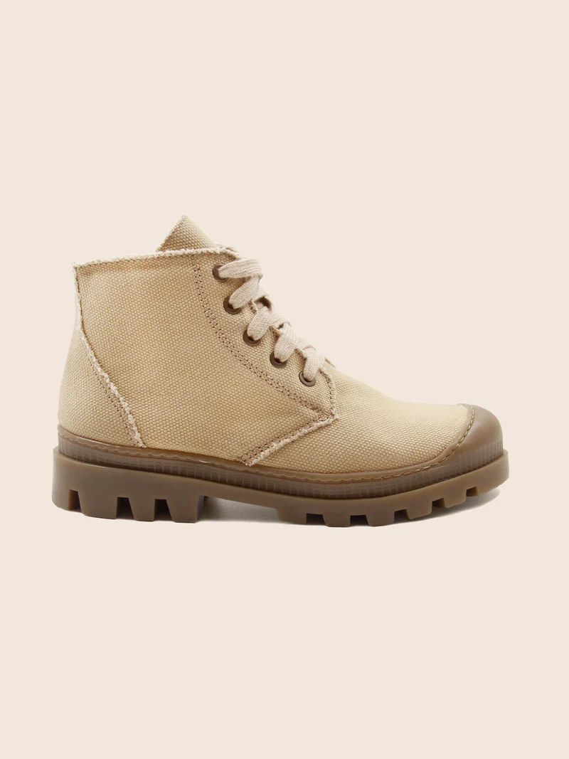 Bottines crantées toile recyclée camel