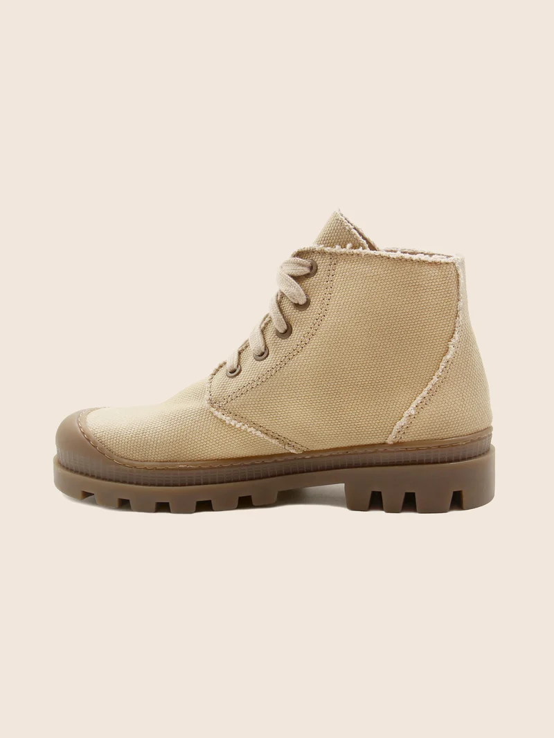 Bottines crantées toile recyclée camel