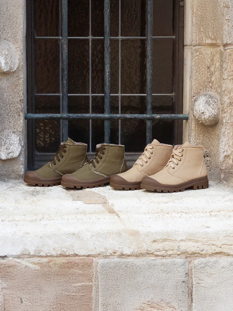 Bottines crantées toile recyclée camel