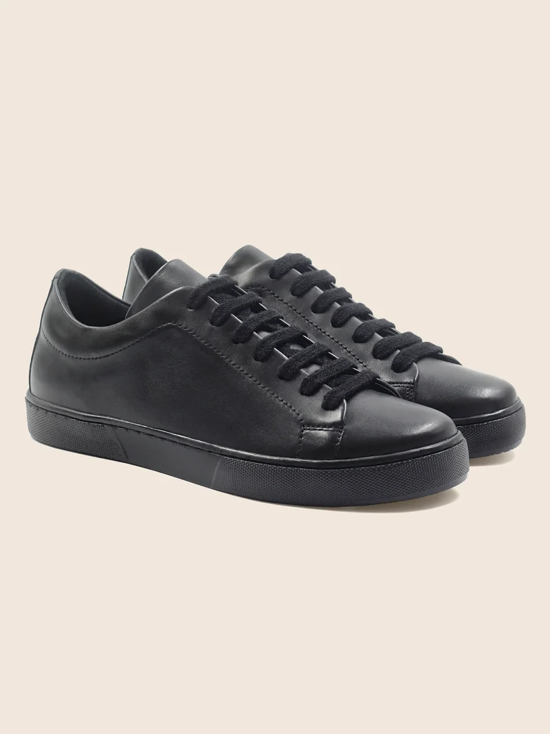Tennis lacet cuir noir