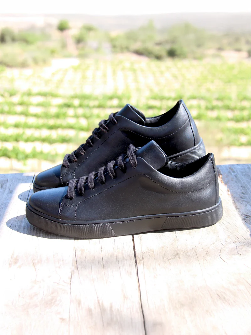 Tennis lacet cuir noir