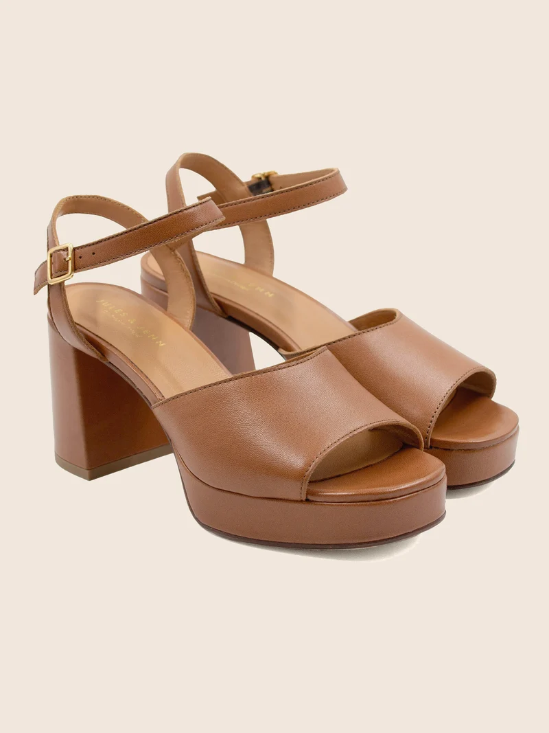 Sandales plateforme cuir camel