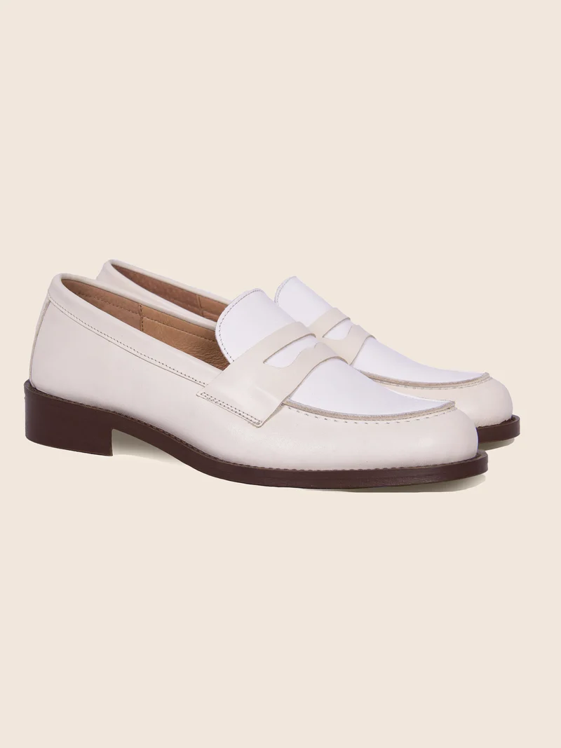 Mocassins cuir beige blanc