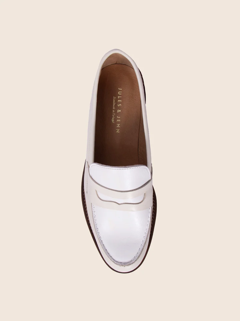 Mocassins cuir beige blanc