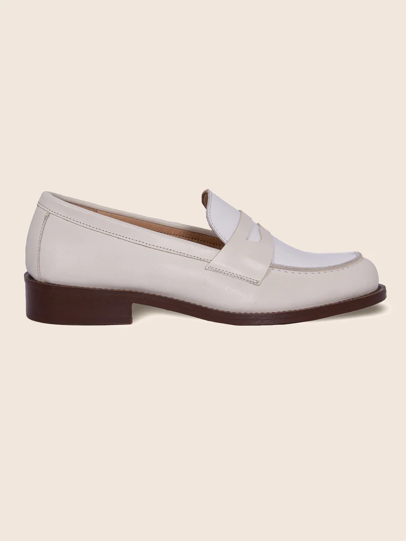 Mocassins cuir beige blanc