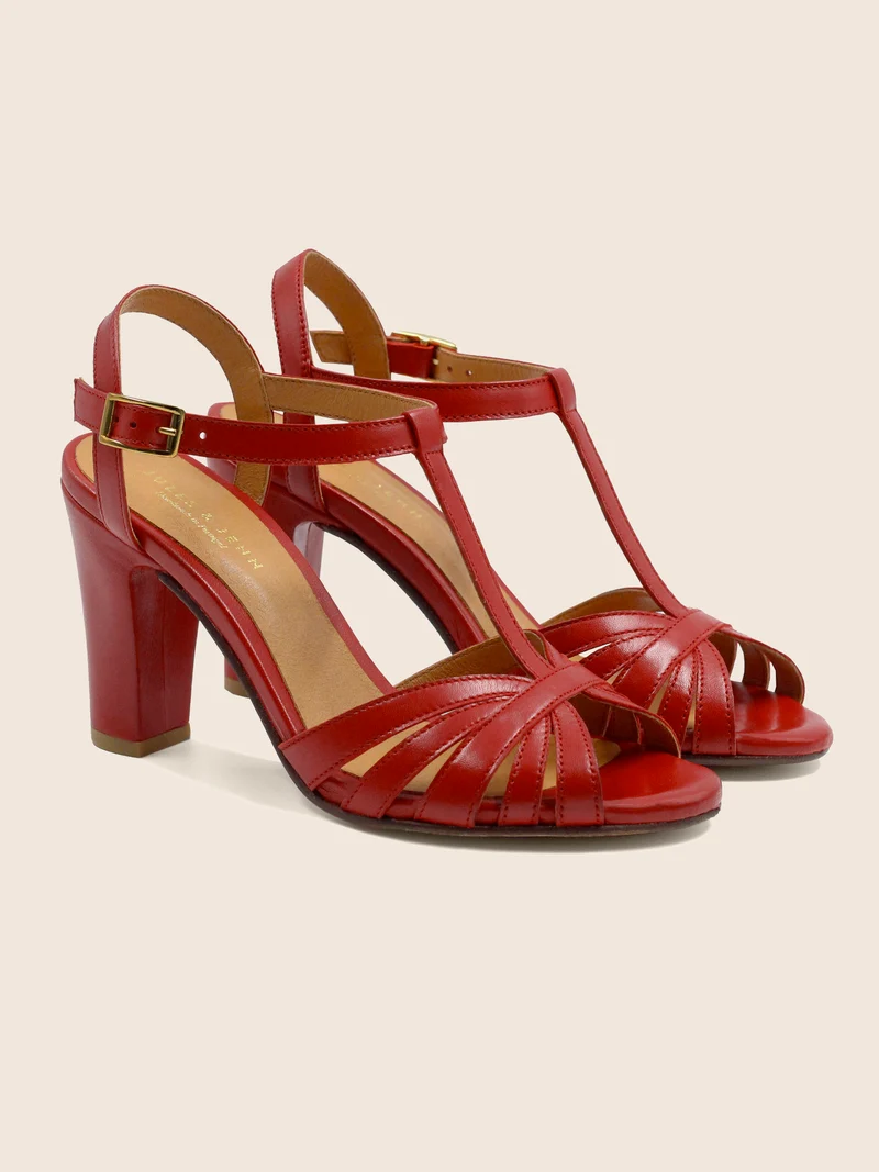 Sandales talon brides cuir rouge