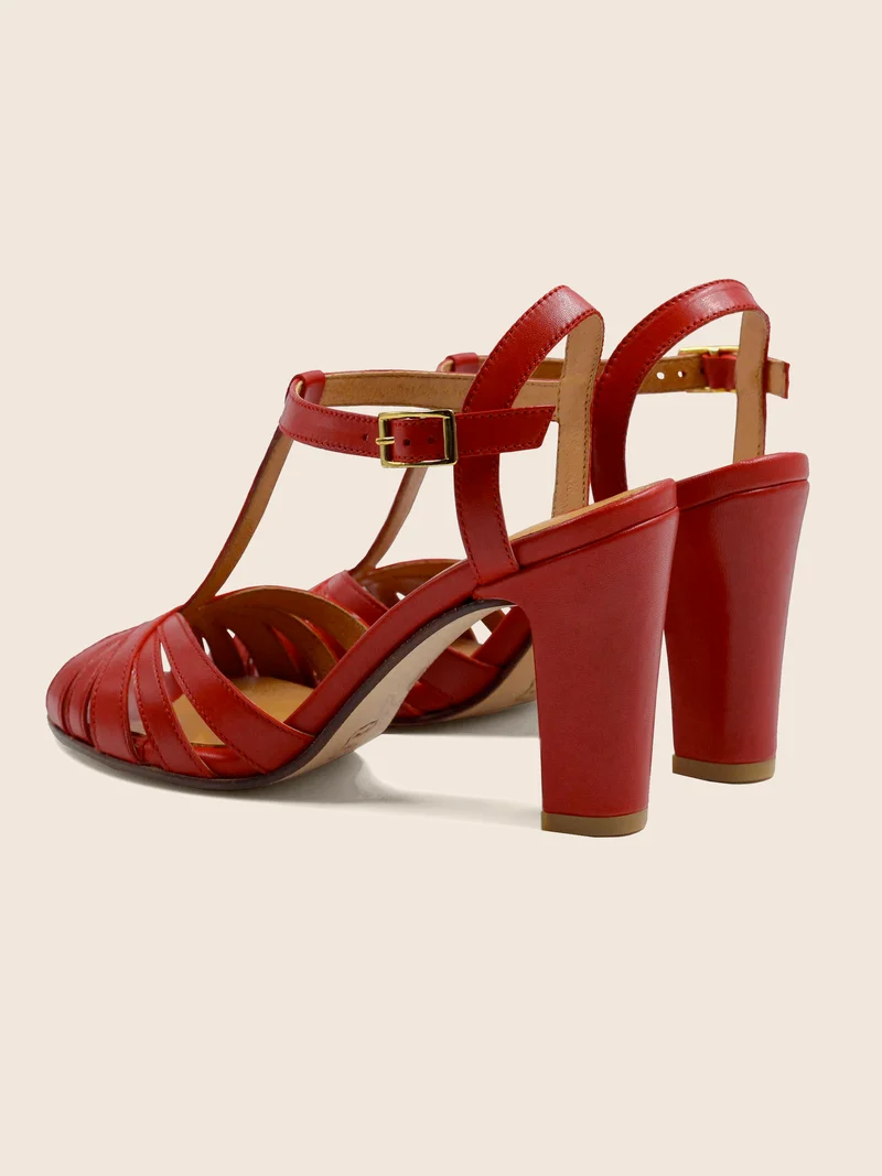Sandales talon brides cuir rouge
