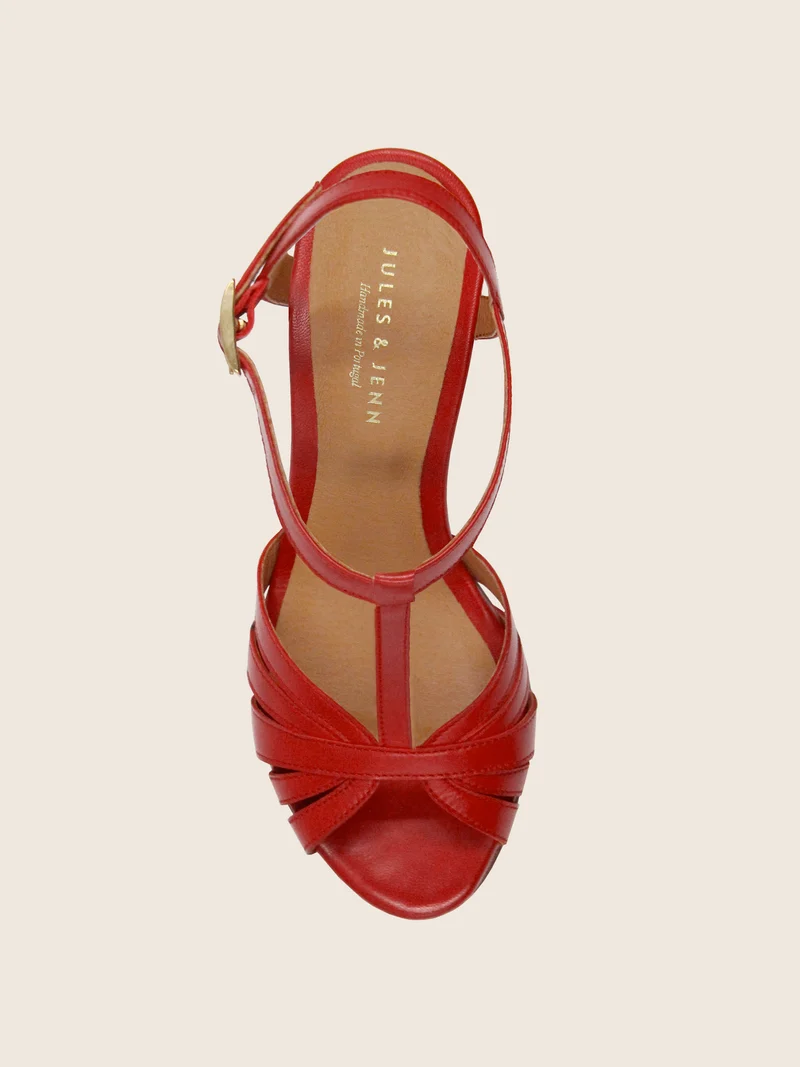 Sandales talon brides cuir rouge
