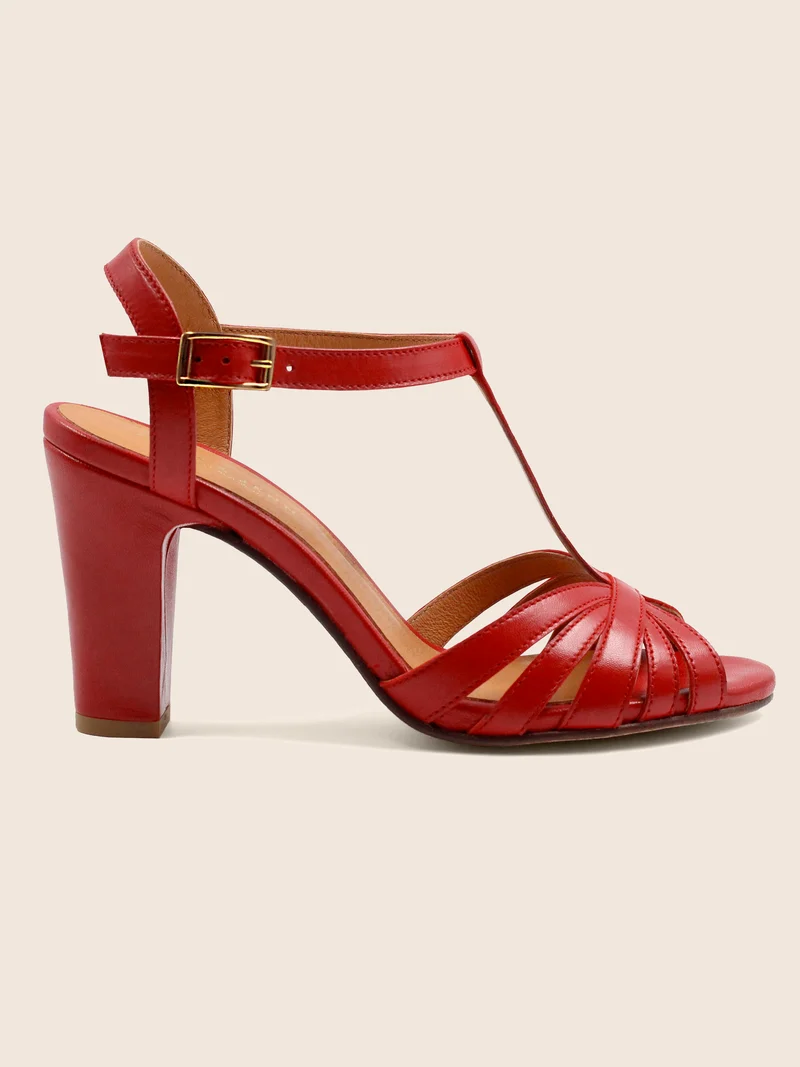 Sandales talon brides cuir rouge