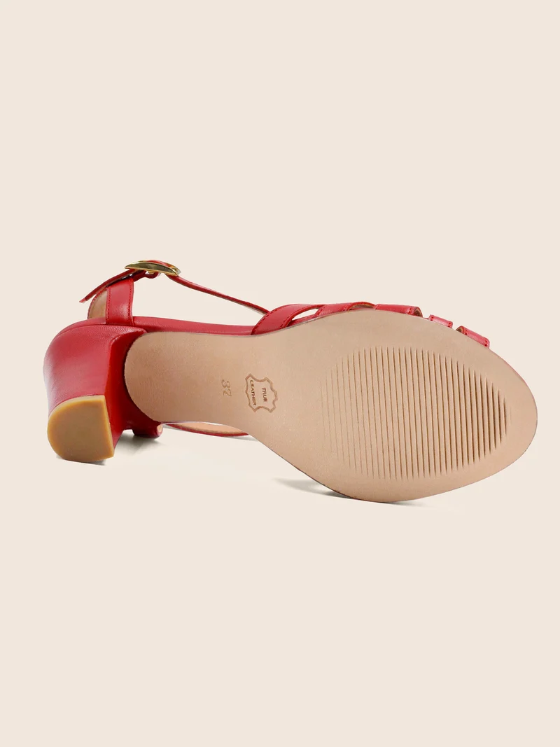 Sandales talon brides cuir rouge