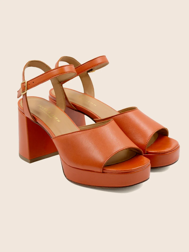 Sandales plateforme cuir orange