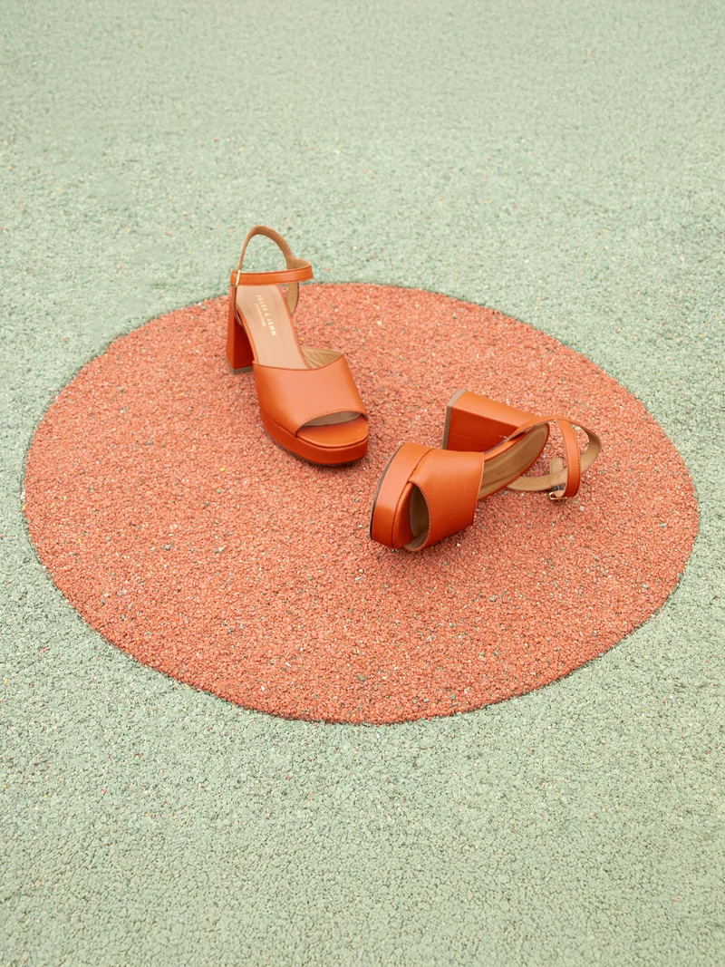 Sandales plateforme cuir orange