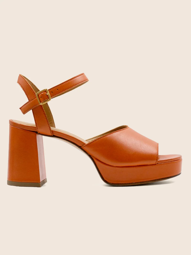 Sandales plateforme cuir orange