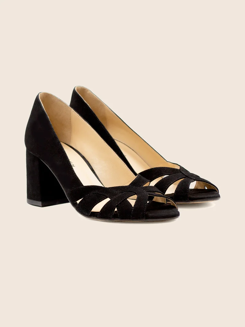 Escarpins découpe cuir daim noir