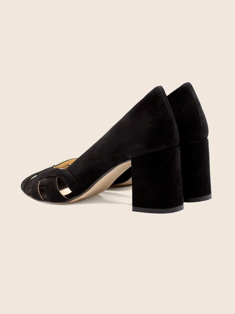 Escarpins découpe cuir daim noir