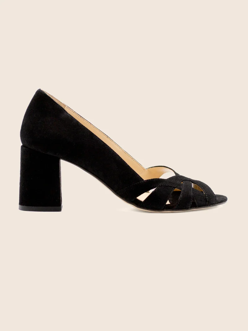 Escarpins découpe cuir daim noir