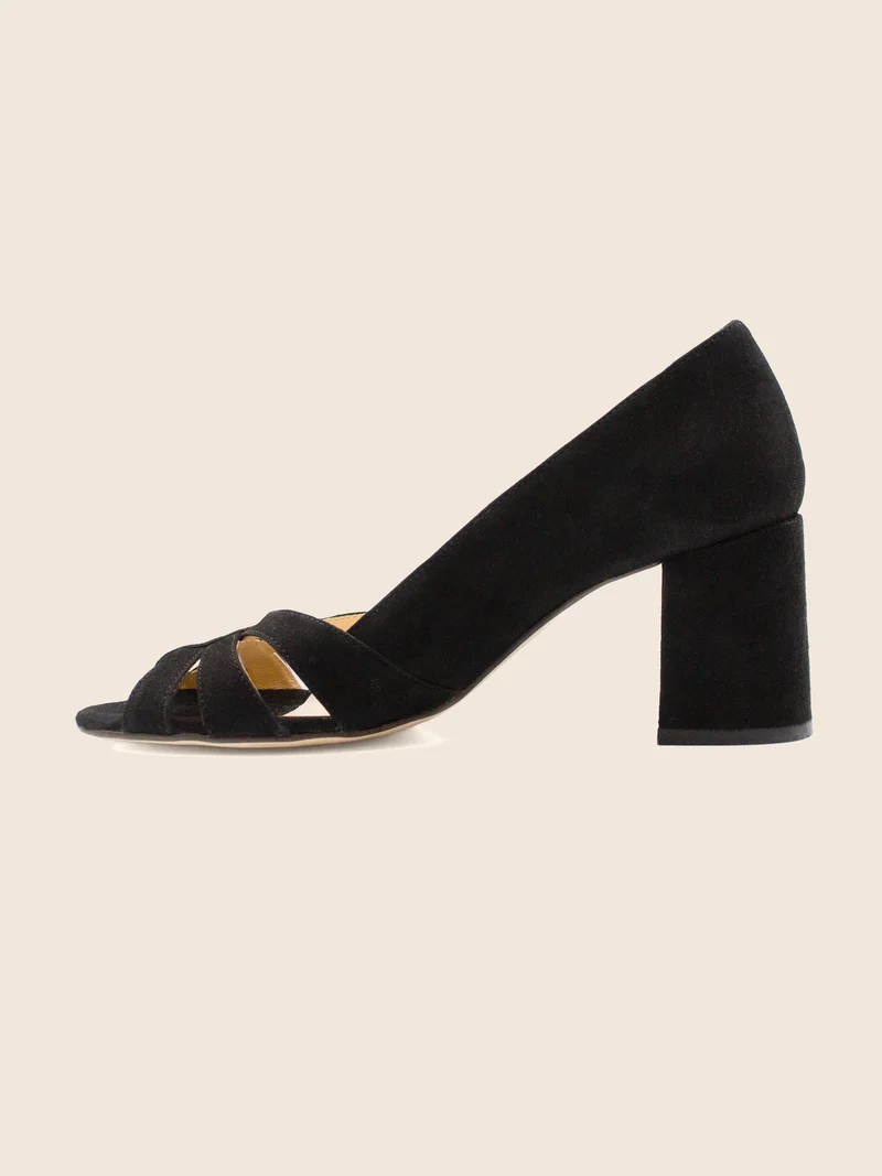 Escarpins découpe cuir daim noir