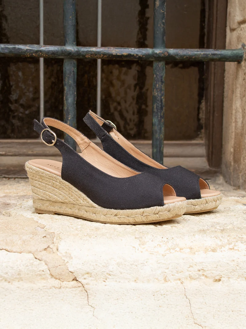 Espadrilles slingback recyclées noir