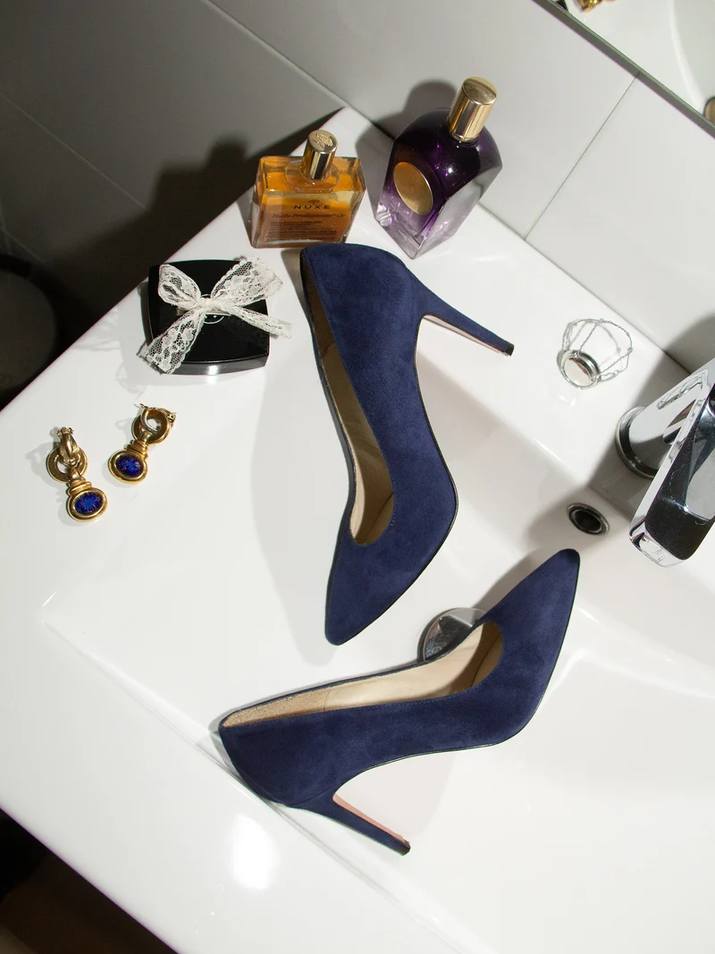Escarpins cuir daim bleu marine