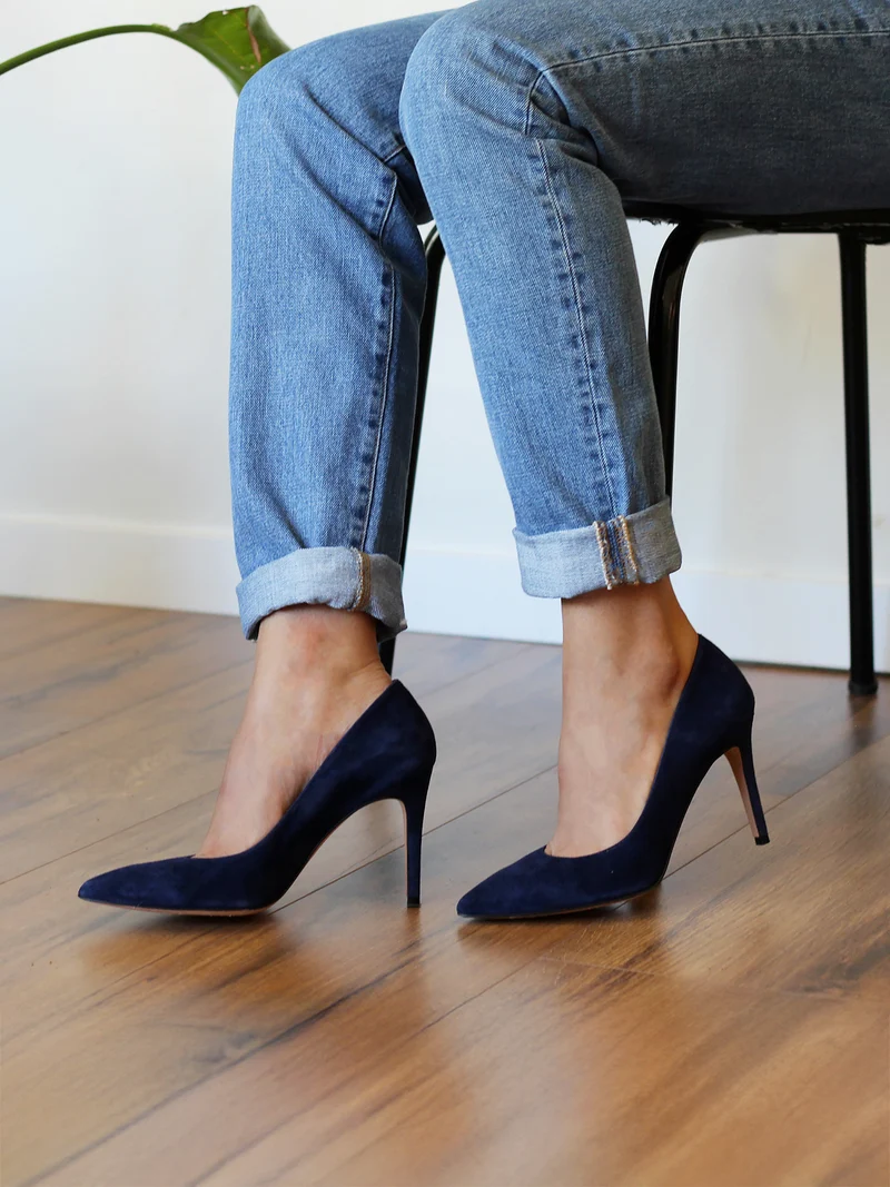 Escarpins cuir daim bleu marine
