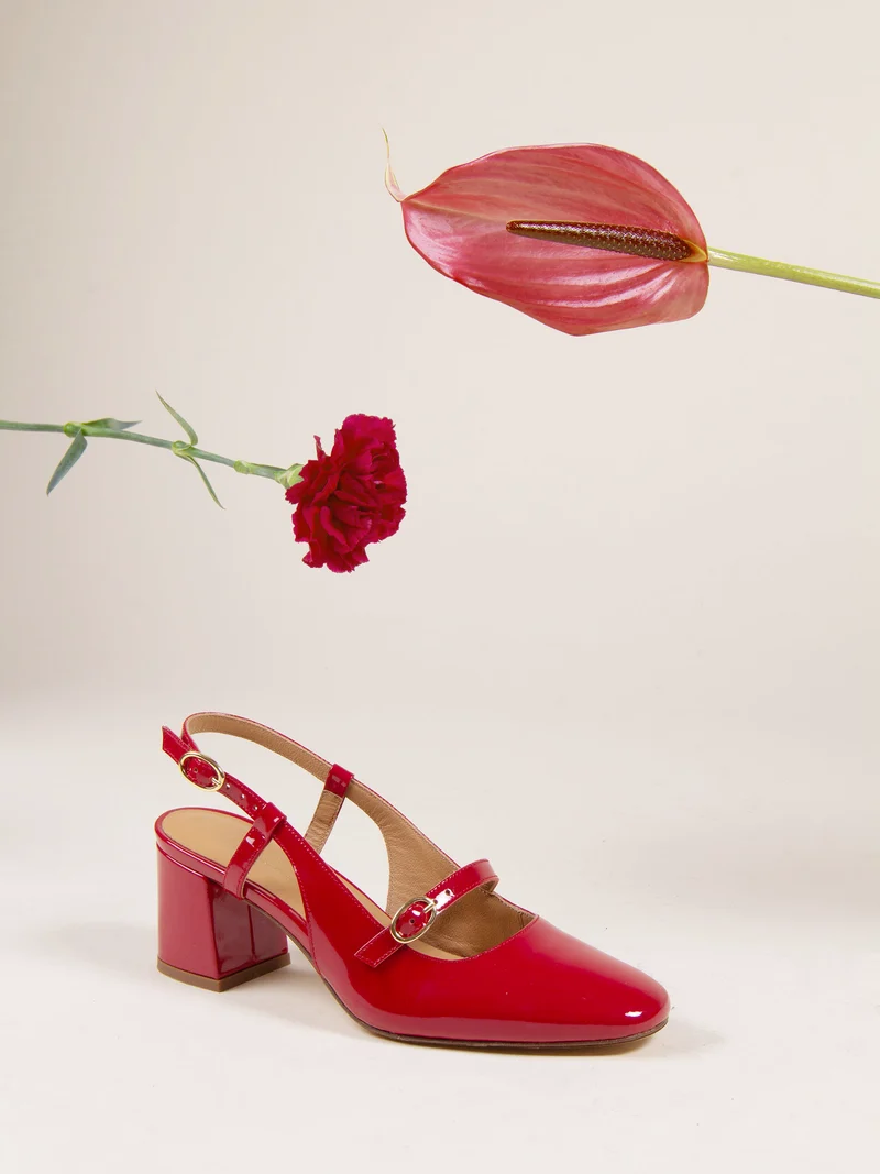 Escarpins slingback cuir vernis rouge