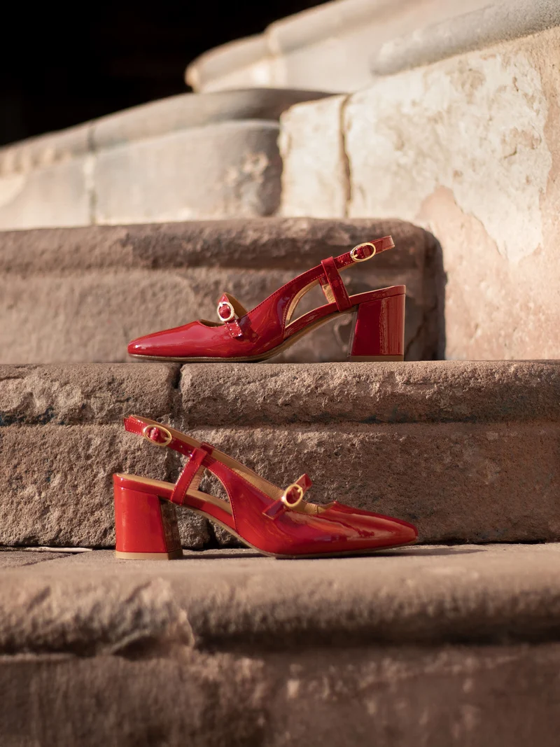 Escarpins slingback cuir vernis rouge