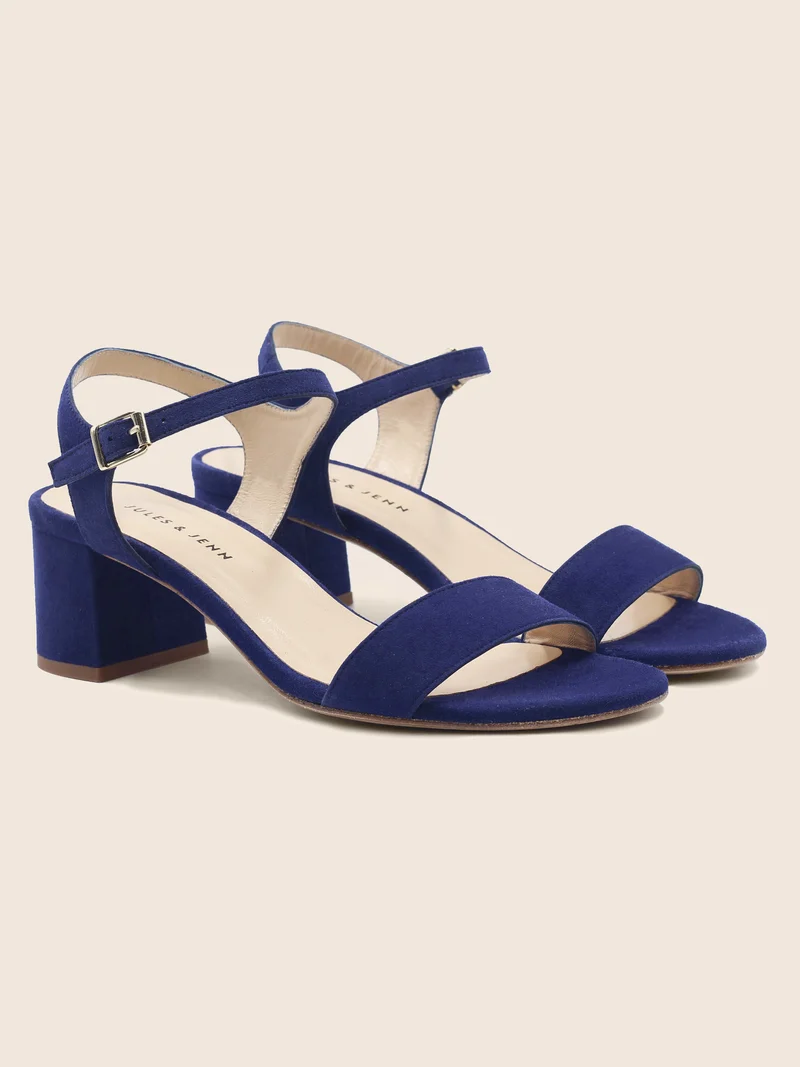 Sandales moyen talon cuir daim bleu