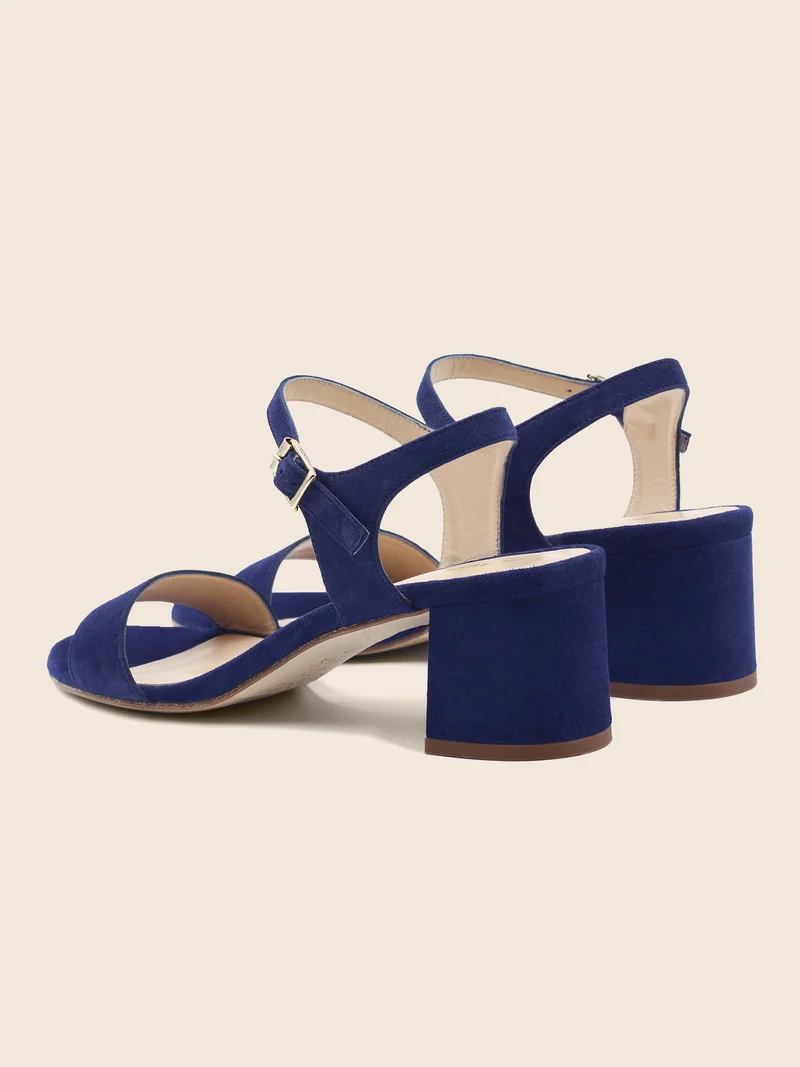 Sandales moyen talon cuir daim bleu