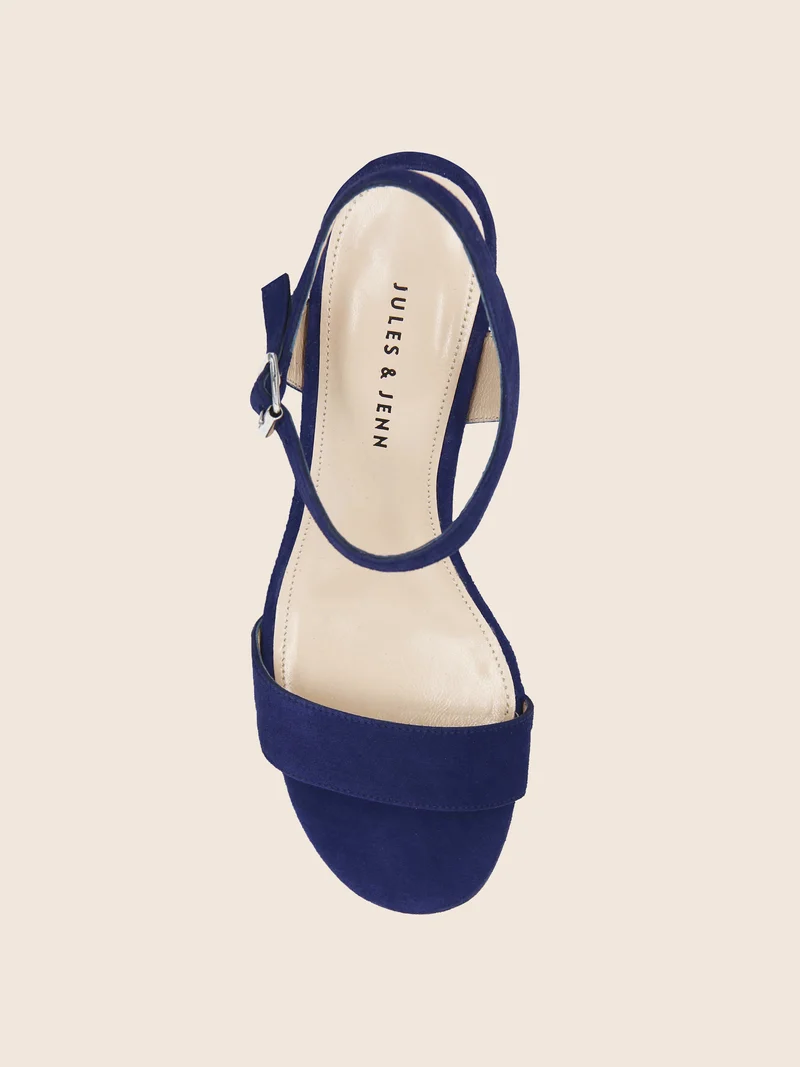 Sandales moyen talon cuir daim bleu