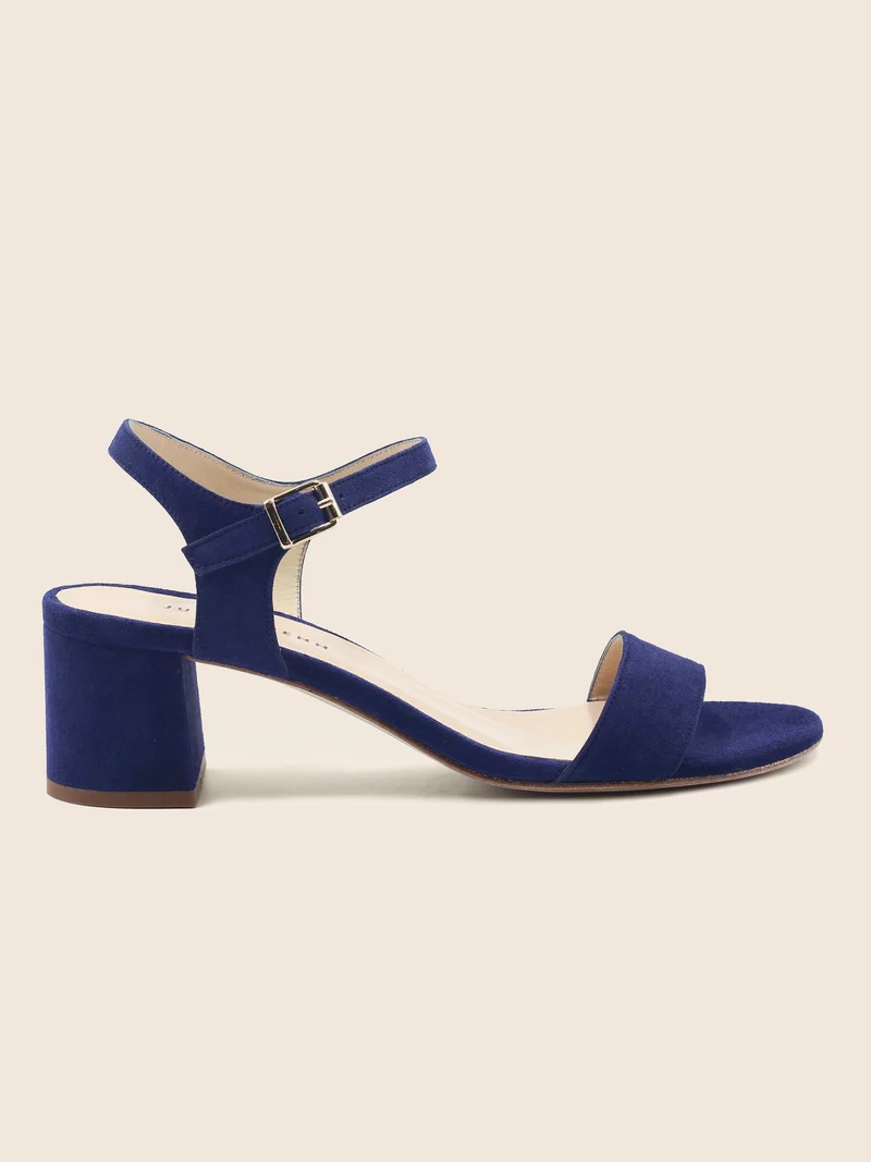 Sandales moyen talon cuir daim bleu