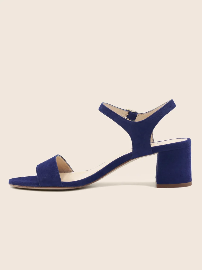 Sandales moyen talon cuir daim bleu