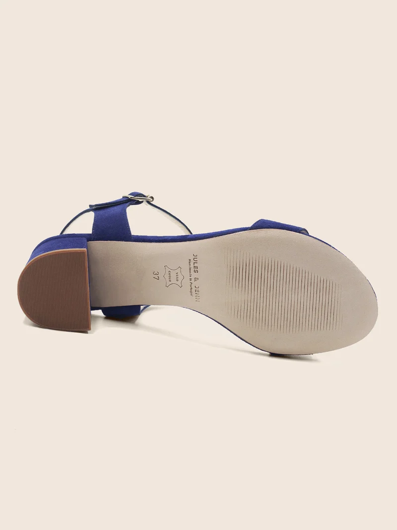 Sandales moyen talon cuir daim bleu