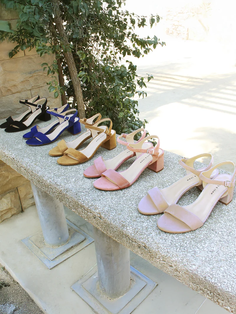 Sandales moyen talon cuir daim bleu