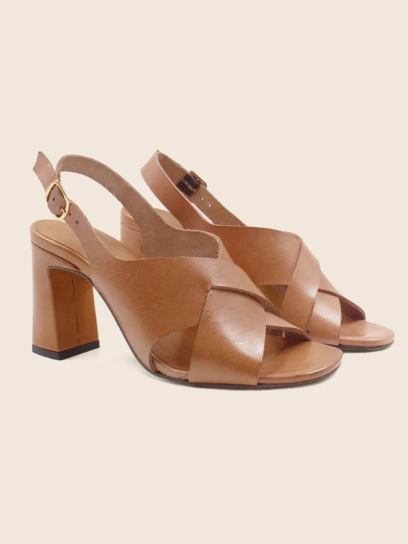 Sandales graphiques cuir camel