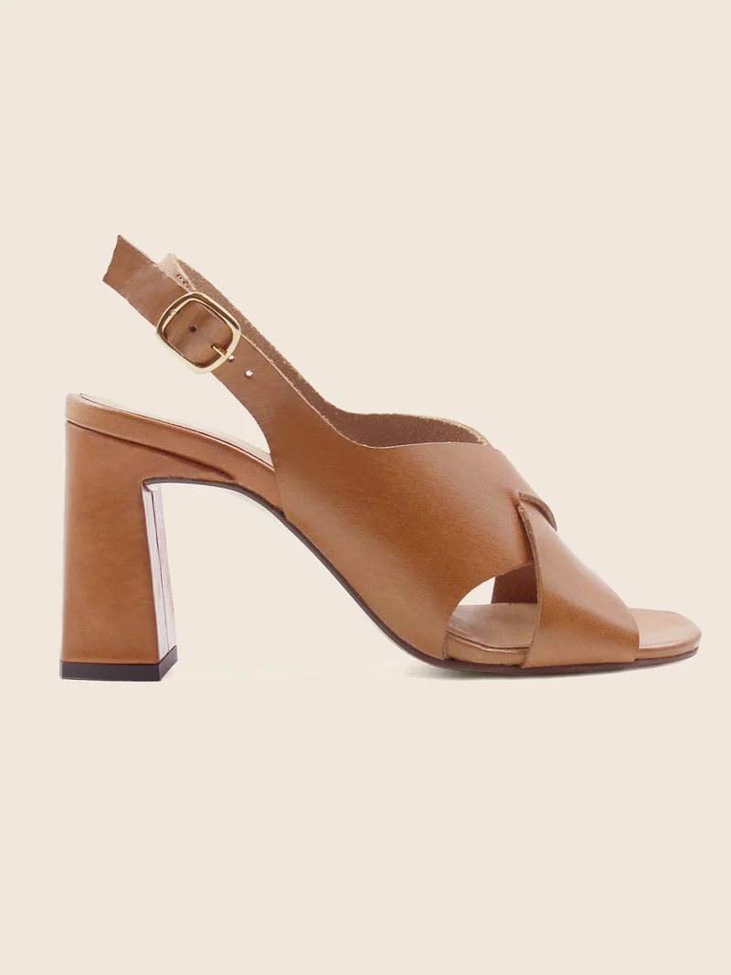 Sandales graphiques cuir camel