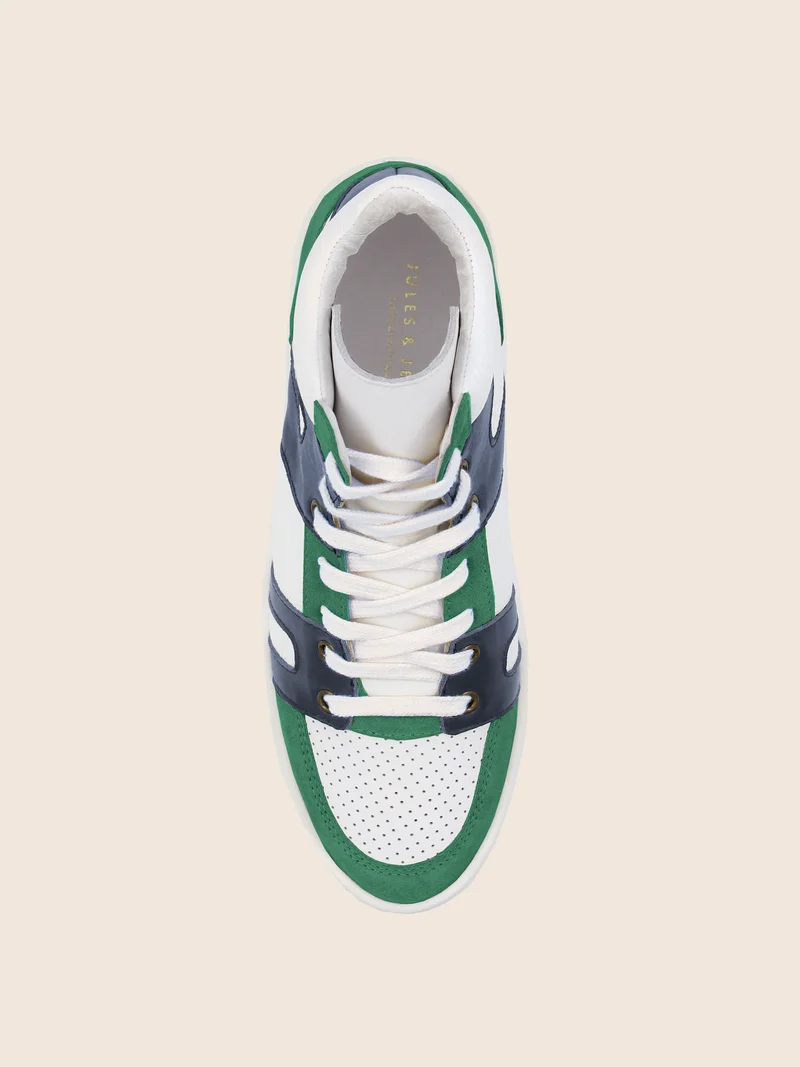 Baskets montantes cuir blanc bleu