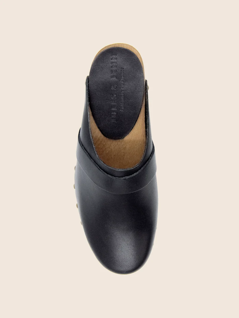 Sabots bois cuir noir