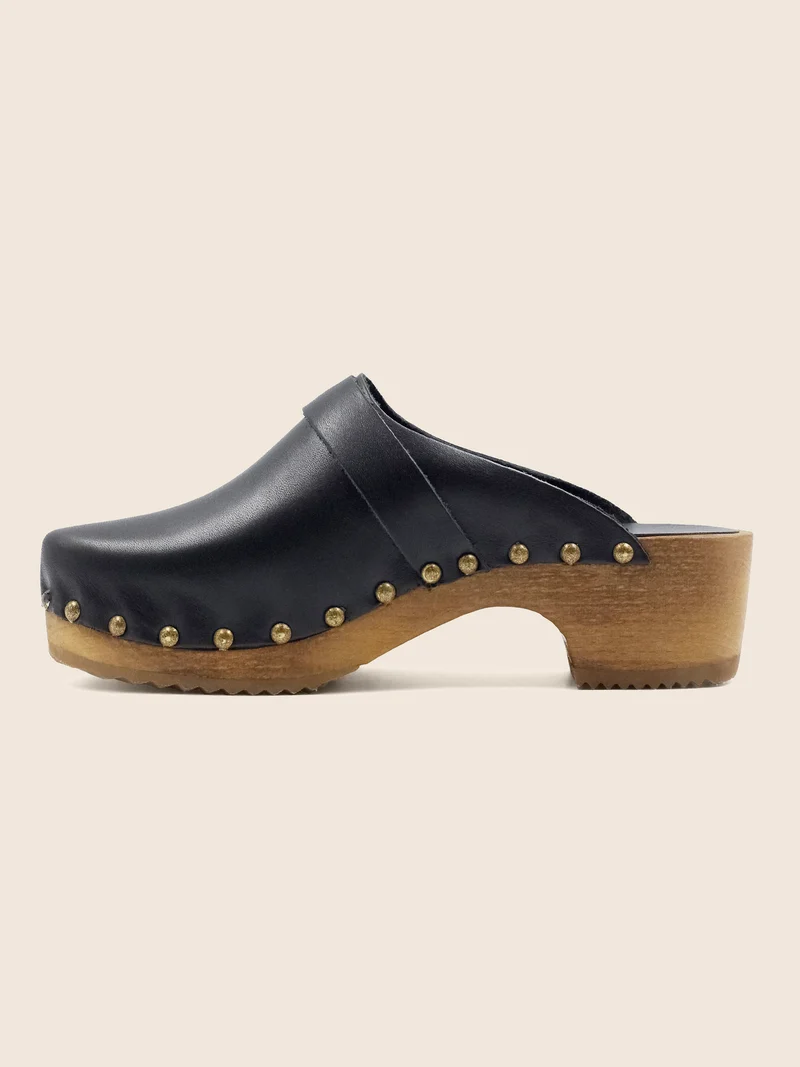 Sabots bois cuir noir