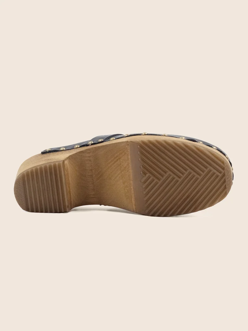 Sabots bois cuir noir