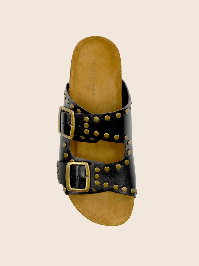 Mules liège clous cuir noir