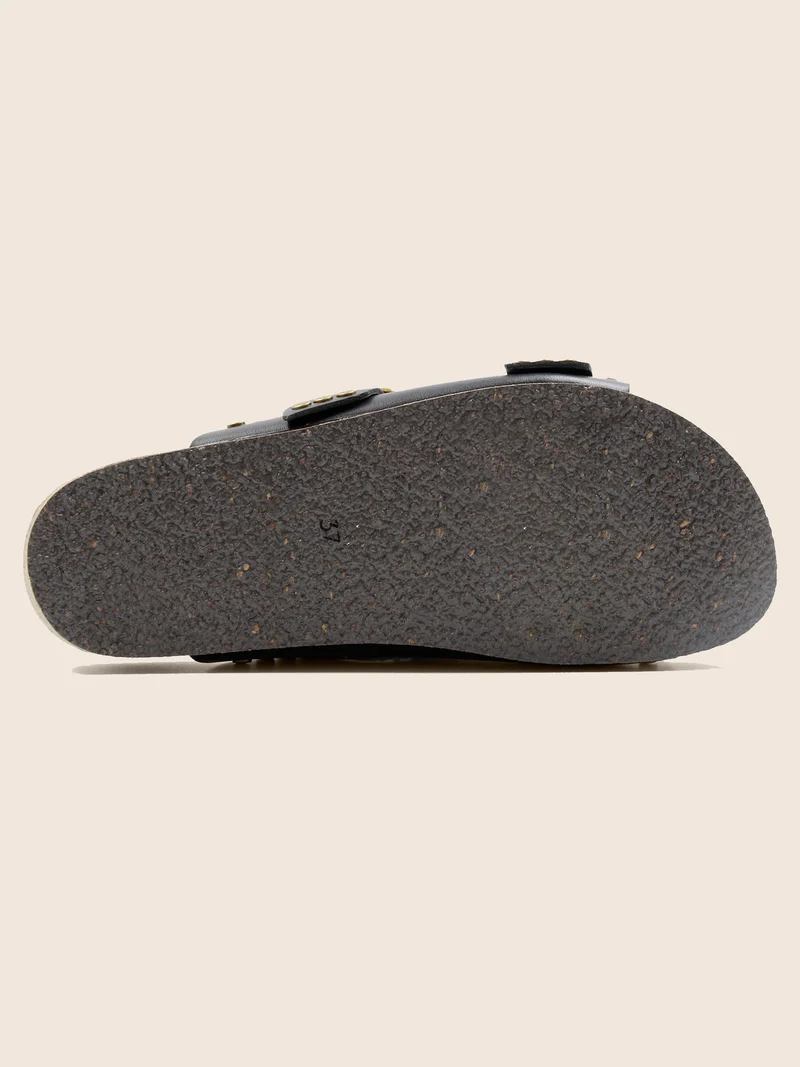Mules liège clous cuir noir