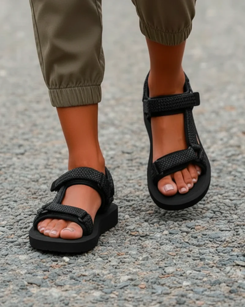 Sandales Femme Sport à talon Noir