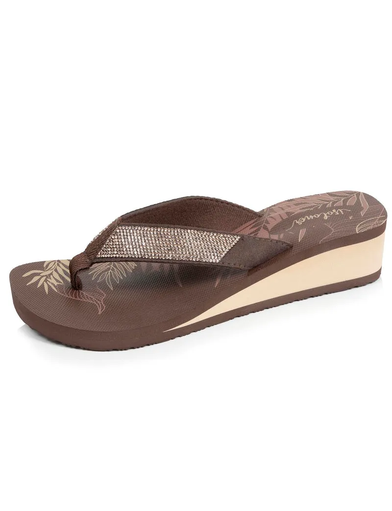 Tongs Femme perles à talon Doré/Marron